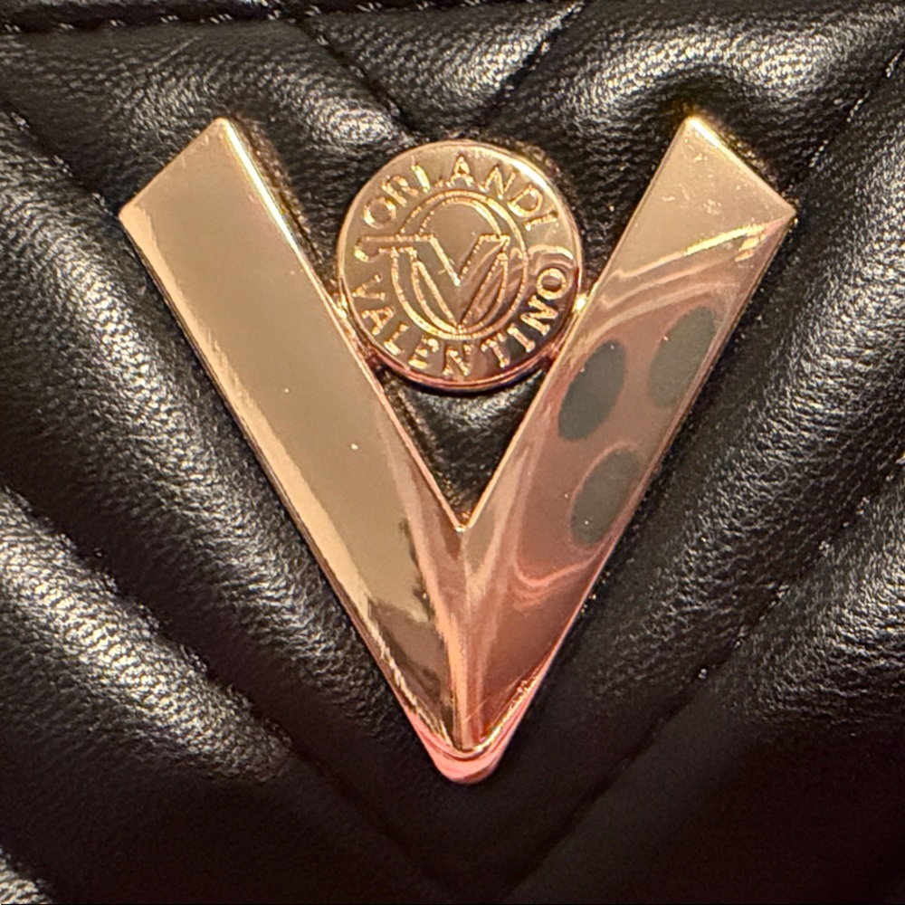 Valentino Orlandi Black Quilted Crossbody with Gold Detail